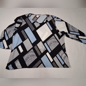 TanJay Black and Blue Geometric Long Sleeve Top